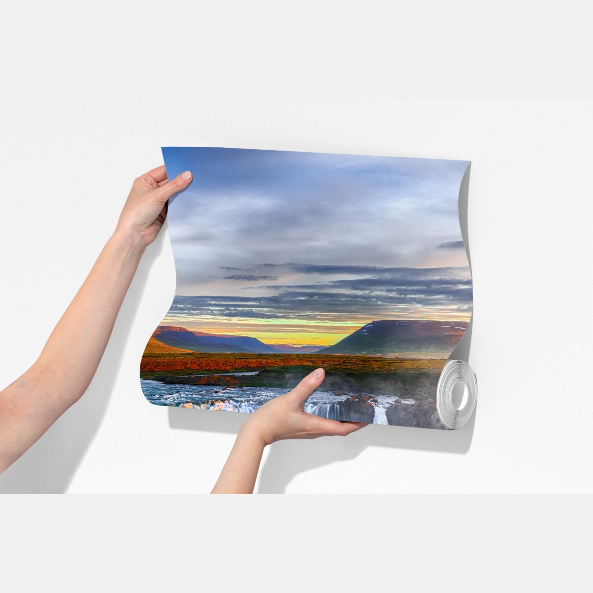 Fototapeta Godafoss wodospad o wschodzie słońca – Wallissimo® Fototapeta Godafoss wodospad o wschodzie słońca – Wallissimo®