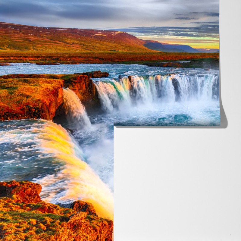 Fototapeta Godafoss wodospad o wschodzie słońca – Wallissimo® Fototapeta Godafoss wodospad o wschodzie słońca – Wallissimo®