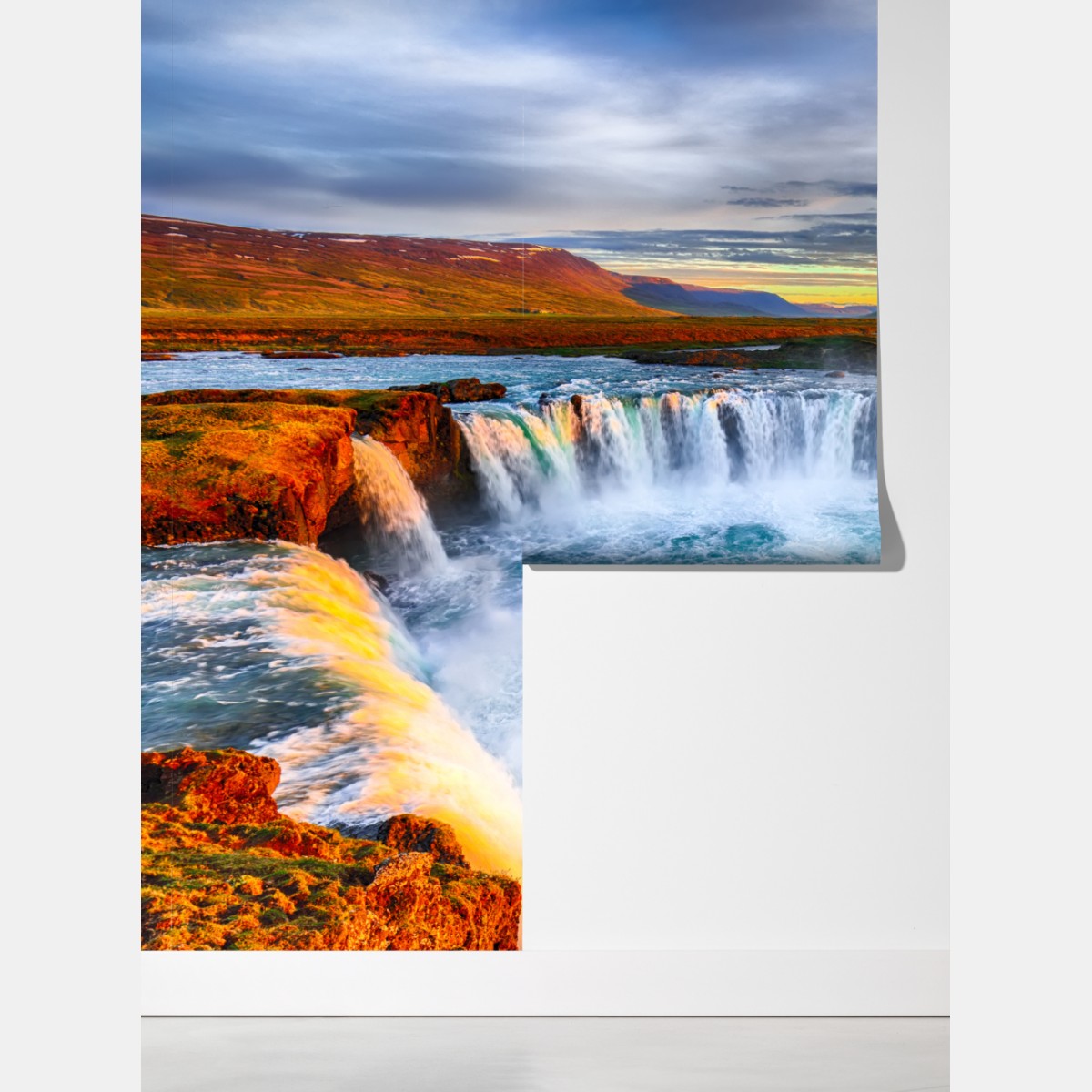 Fototapeta Godafoss wodospad o wschodzie słońca – Wallissimo® Fototapeta Godafoss wodospad o wschodzie słońca – Wallissimo®