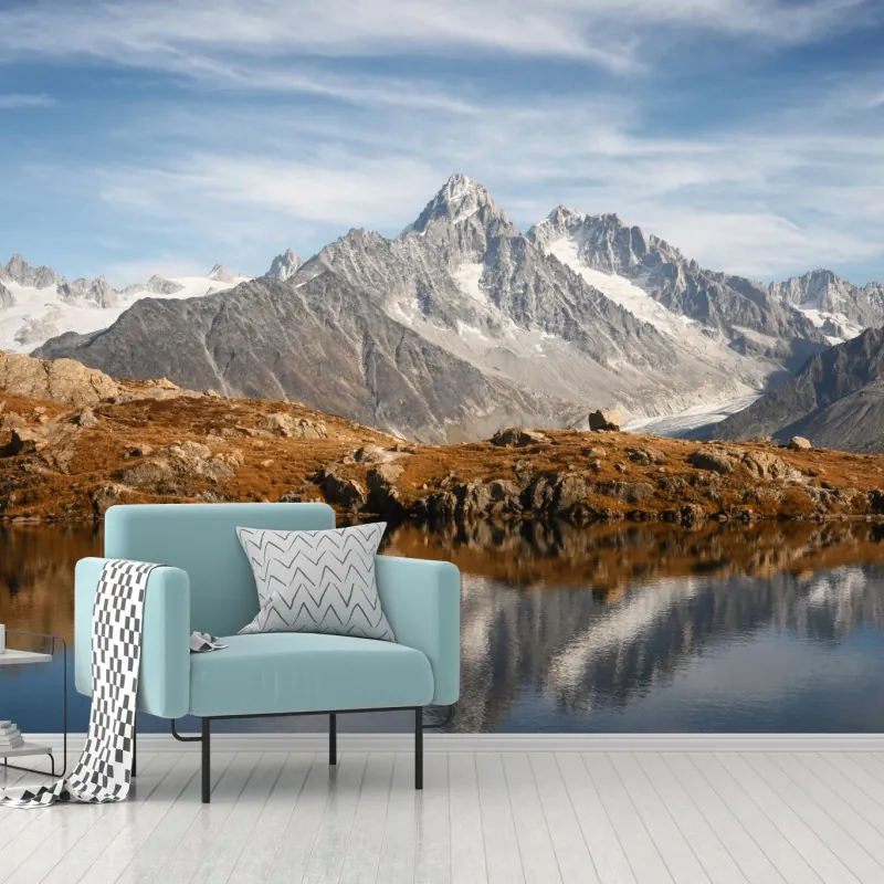 Fototapeta spokojne alpejskie szczyty odbite w jeziorze