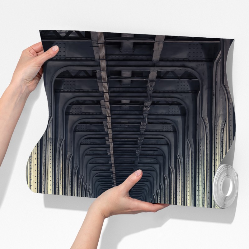 Fototapeta symetryczny korytarz stalowego mostu nocą – Wallissimo® Fototapeta symetryczny korytarz stalowego mostu nocą – Wallissimo®