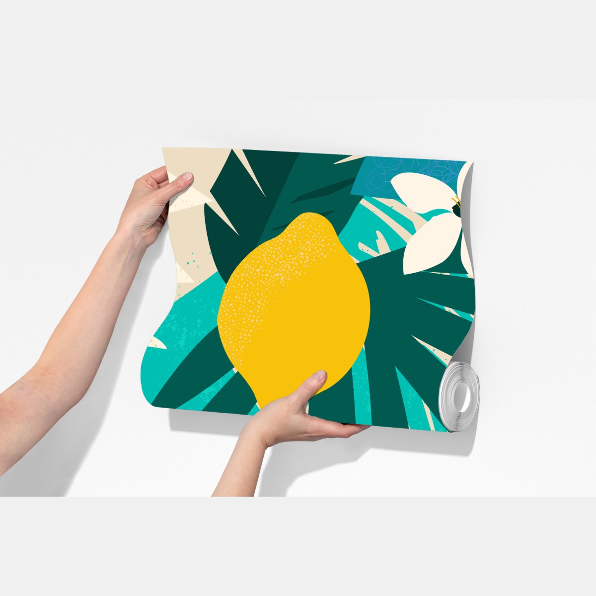 Fototapeta tropikalny wzór z liśćmi i cytrynami – Wallissimo® Fototapeta tropikalny wzór z liśćmi i cytrynami – Wallissimo®