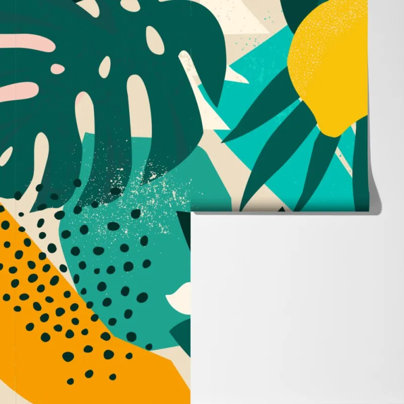 Fototapeta tropikalny wzór z liśćmi i cytrynami – Wallissimo® Fototapeta tropikalny wzór z liśćmi i cytrynami – Wallissimo®