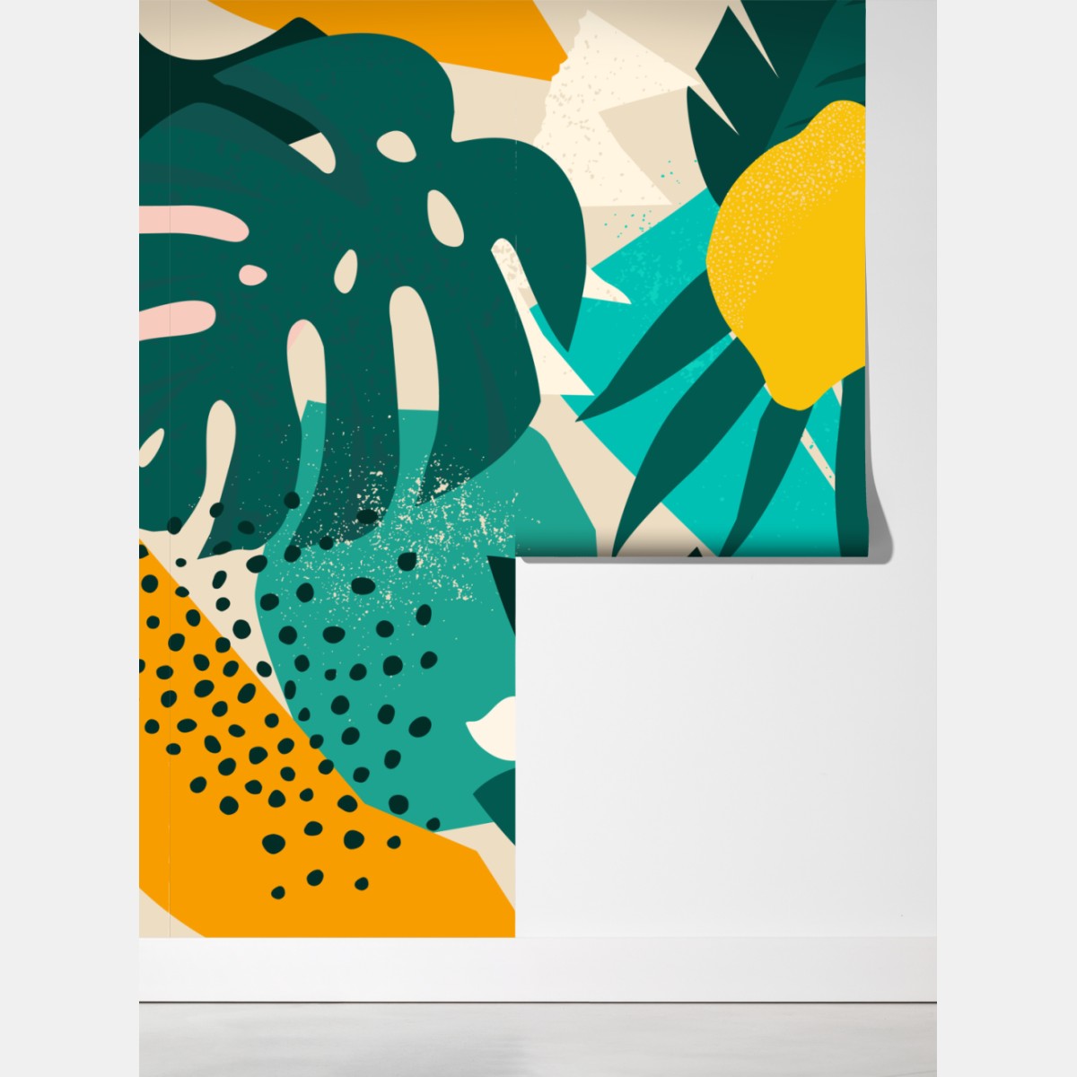 Fototapeta tropikalny wzór z liśćmi i cytrynami – Wallissimo® Fototapeta tropikalny wzór z liśćmi i cytrynami – Wallissimo®