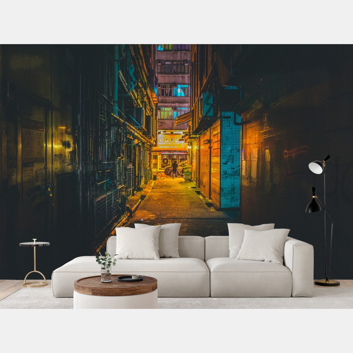 Wall mural Hong Kong neon alley at night