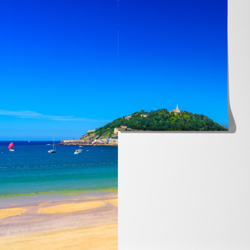 Fototapeta słoneczna panorama nadmorska z złotym piaskiem – Wallissimo® Fototapeta słoneczna panorama nadmorska z złotym piaskiem – Wallissimo®