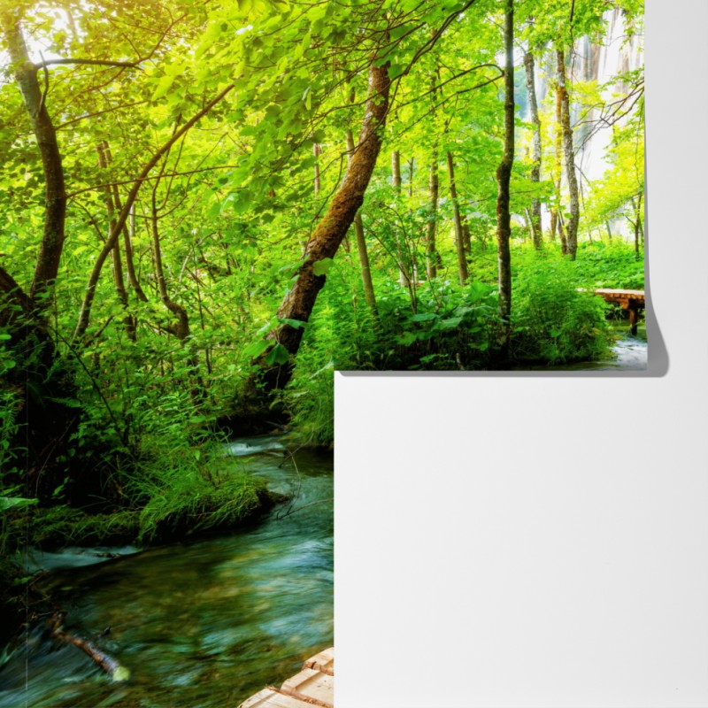 Fototapeta drewniany pomost w Plitwickich Jeziorach – Wallissimo® Fototapeta drewniany pomost w Plitwickich Jeziorach – Wallissimo®