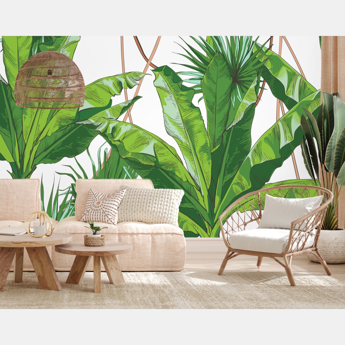 Wall mural lush tropical banana leaf pattern