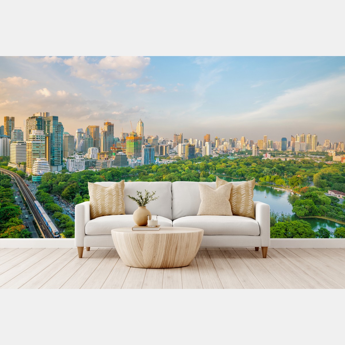 Wall mural Bangkok skyline over Lumpini Park