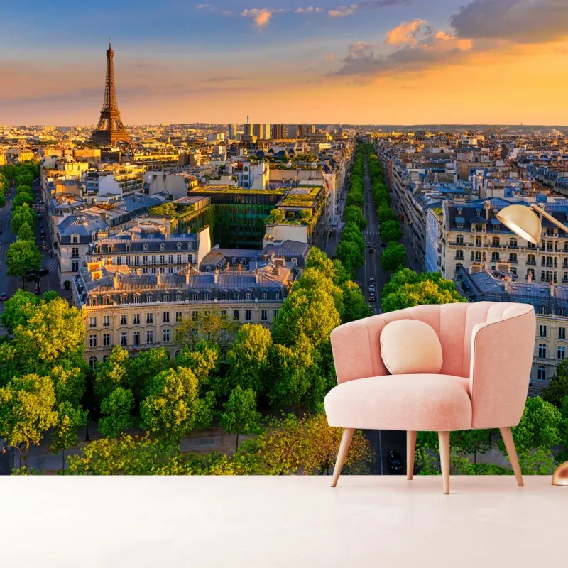Fototapeta zachód słońca nad Paryżem z Wieżą Eiffla – Wallissimo® Fototapeta zachód słońca nad Paryżem z Wieżą Eiffla – Wallissimo®