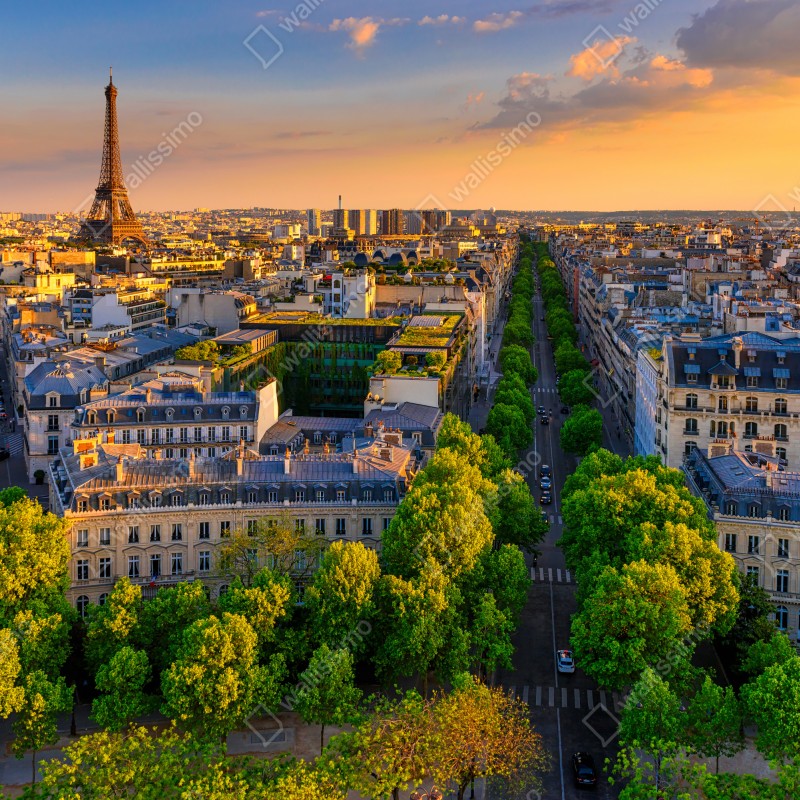 Fototapeta zachód słońca nad Paryżem z Wieżą Eiffla – Wallissimo® Fototapeta zachód słońca nad Paryżem z Wieżą Eiffla – Wallissimo®