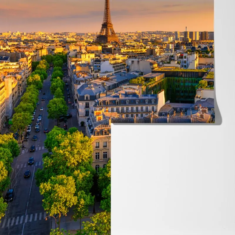 Fototapeta zachód słońca nad Paryżem z Wieżą Eiffla – Wallissimo® Fototapeta zachód słońca nad Paryżem z Wieżą Eiffla – Wallissimo®