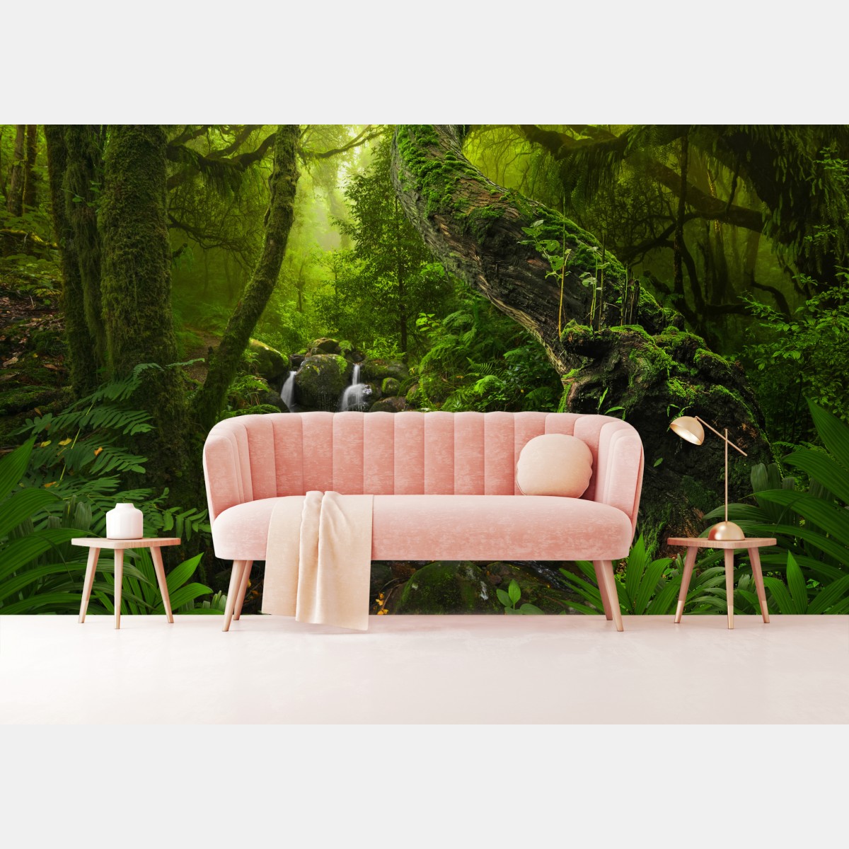 Wall mural mossy forest stream at dawn