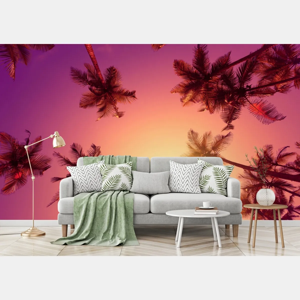 Fototapeta tropikalny zachód słońca z sylwetkami palm – Wallissimo® Fototapeta tropikalny zachód słońca z sylwetkami palm – Wallissimo®