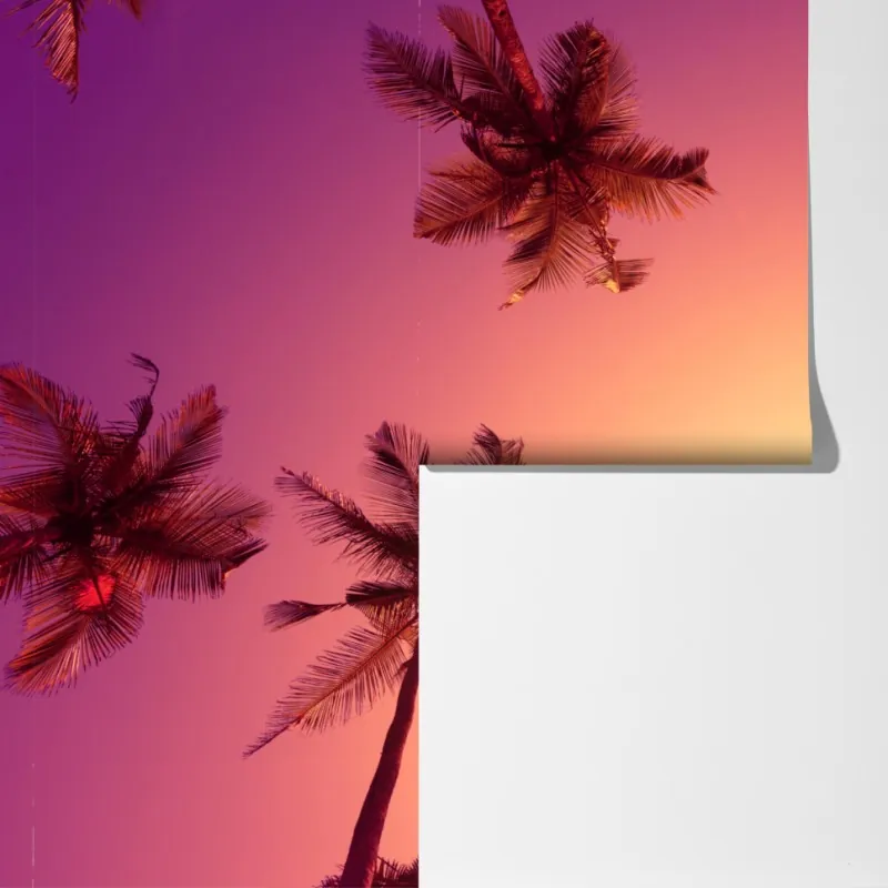 Fototapeta tropikalny zachód słońca z sylwetkami palm – Wallissimo® Fototapeta tropikalny zachód słońca z sylwetkami palm – Wallissimo®