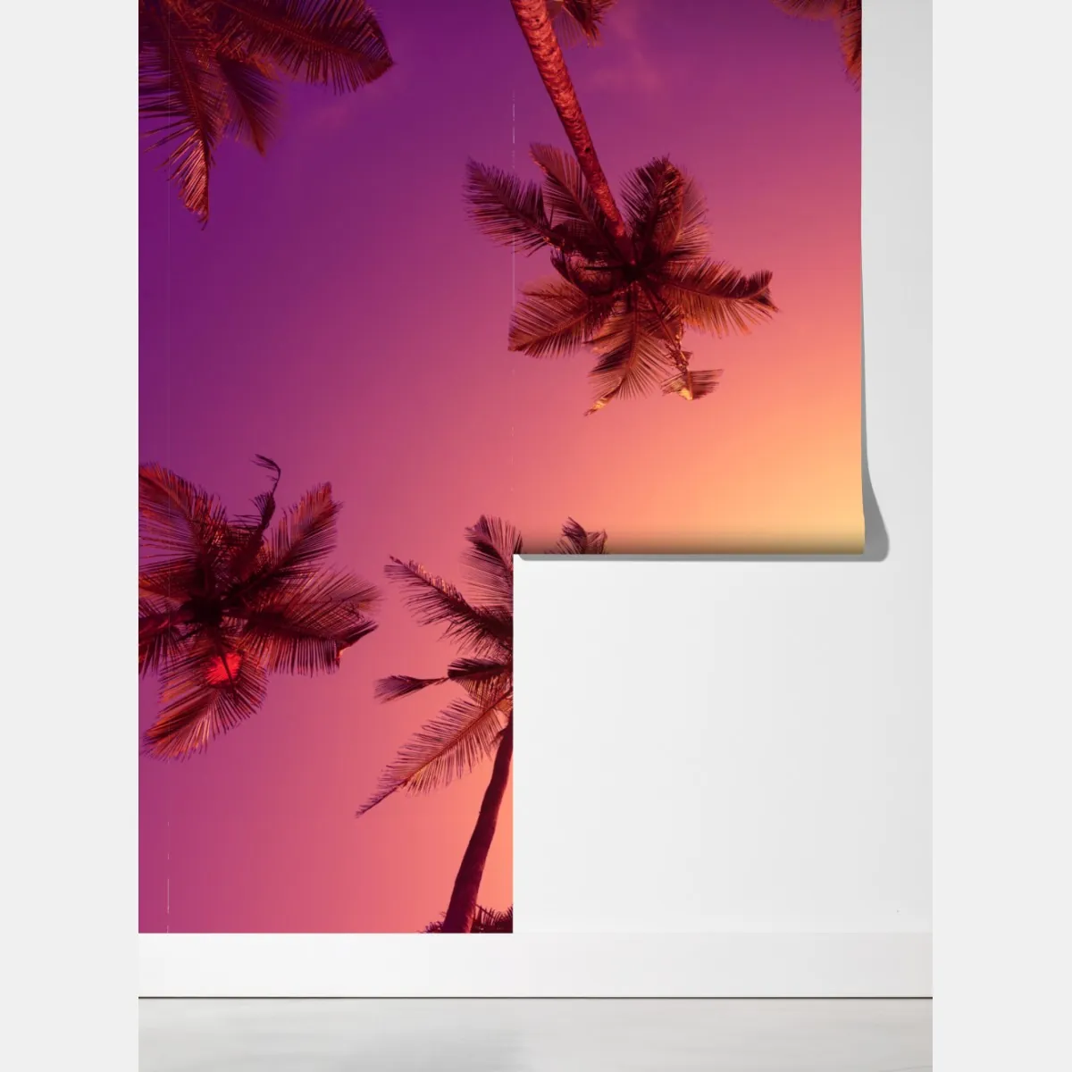 Fototapeta tropikalny zachód słońca z sylwetkami palm – Wallissimo® Fototapeta tropikalny zachód słońca z sylwetkami palm – Wallissimo®