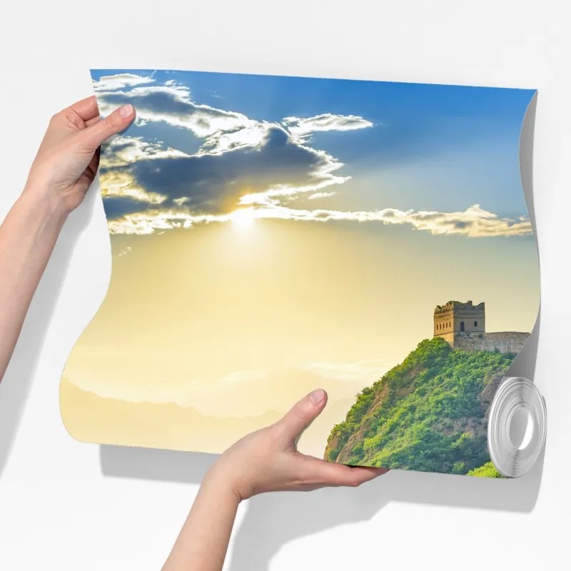 Fototapeta Wielki Mur o świcie nad zielonymi górami – Wallissimo® Fototapeta Wielki Mur o świcie nad zielonymi górami – Wallissimo®