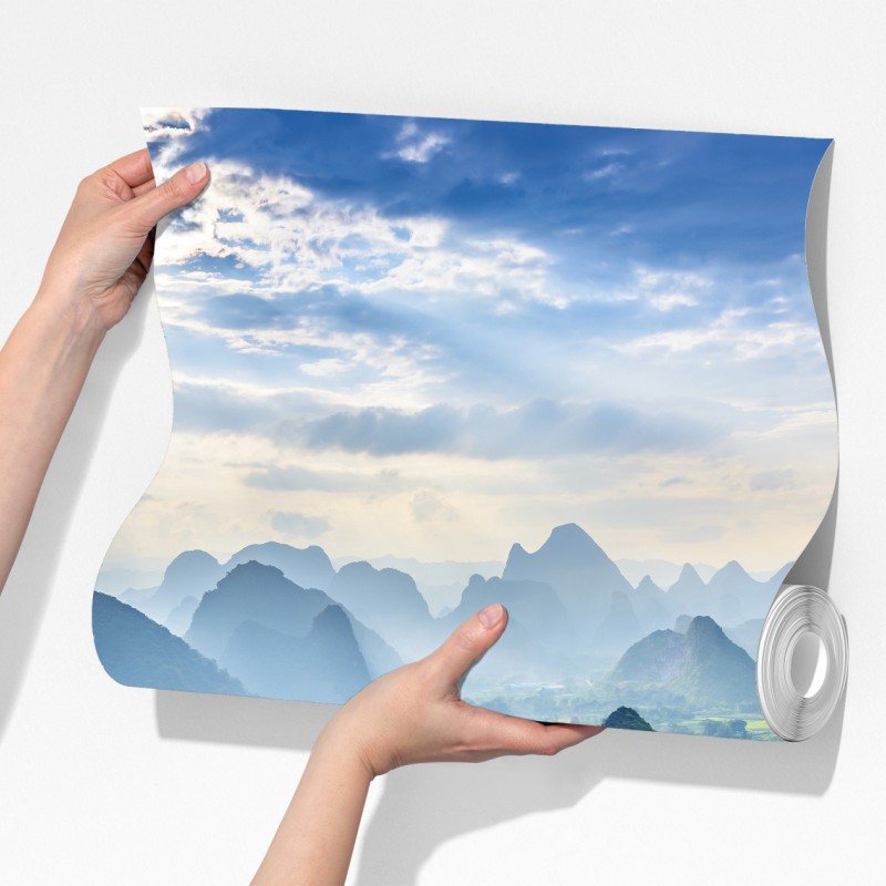 Fototapeta mglista dolina górska z karstowymi szczytami o świcie – Wallissimo® Fototapeta mglista dolina górska z karstowymi szczytami o świcie – Wallissimo®