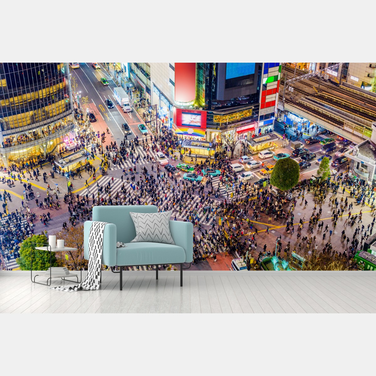 Wall mural Shibuya crossing night cityscape