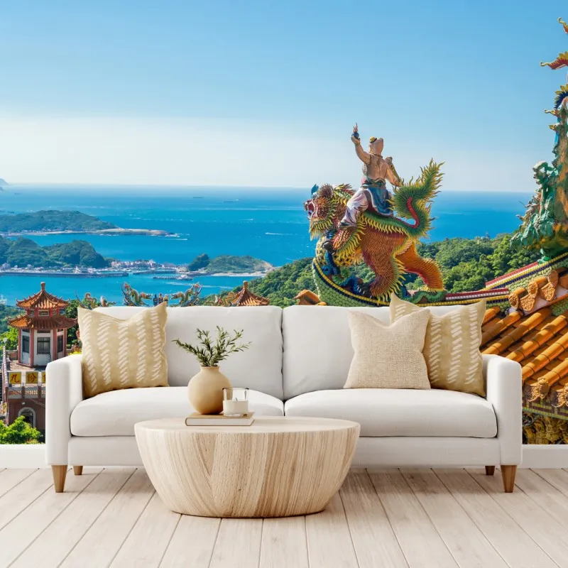 Fototapeta świątynia z widokiem na wybrzeże Jiufen, Tajwan