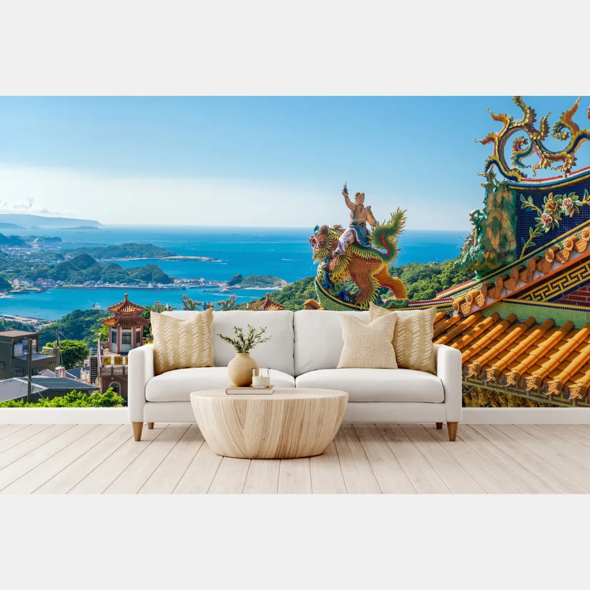Fototapeta świątynia z widokiem na wybrzeże Jiufen, Tajwan – Wallissimo® Fototapeta świątynia z widokiem na wybrzeże Jiufen, Tajwan – Wallissimo®