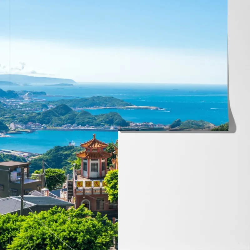 Fototapeta świątynia z widokiem na wybrzeże Jiufen, Tajwan – Wallissimo® Fototapeta świątynia z widokiem na wybrzeże Jiufen, Tajwan – Wallissimo®