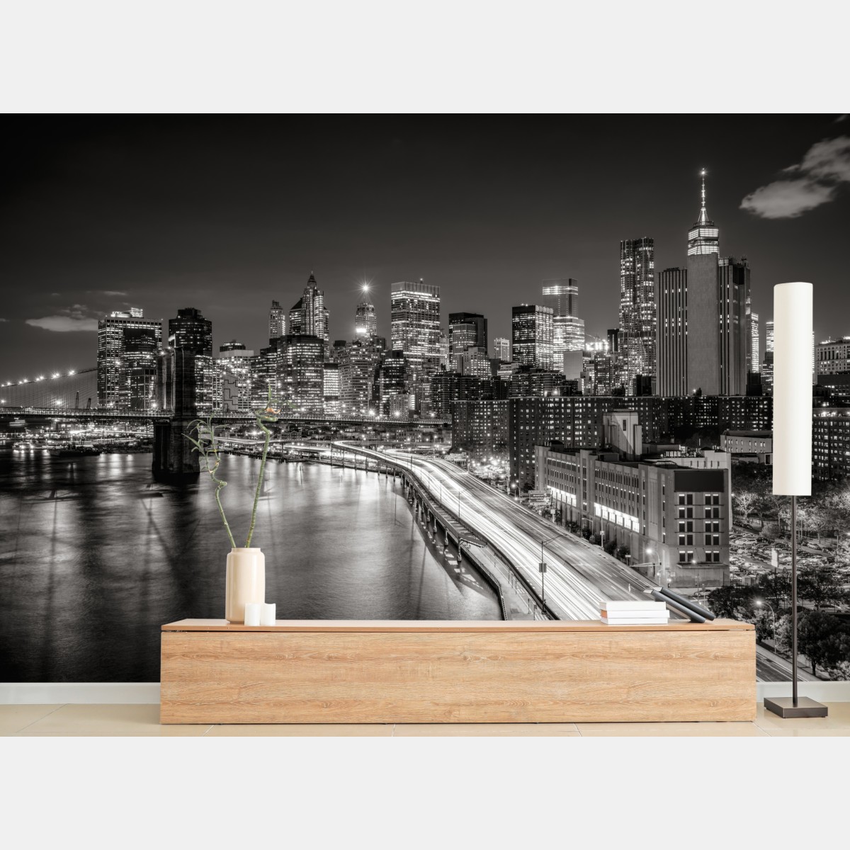 Wall mural monochrome city skyline at night
