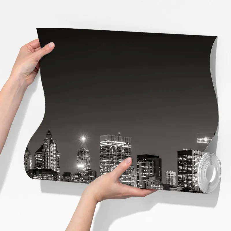 Fototapeta czarno-biała panorama miasta nocą – Wallissimo® Fototapeta czarno-biała panorama miasta nocą – Wallissimo®