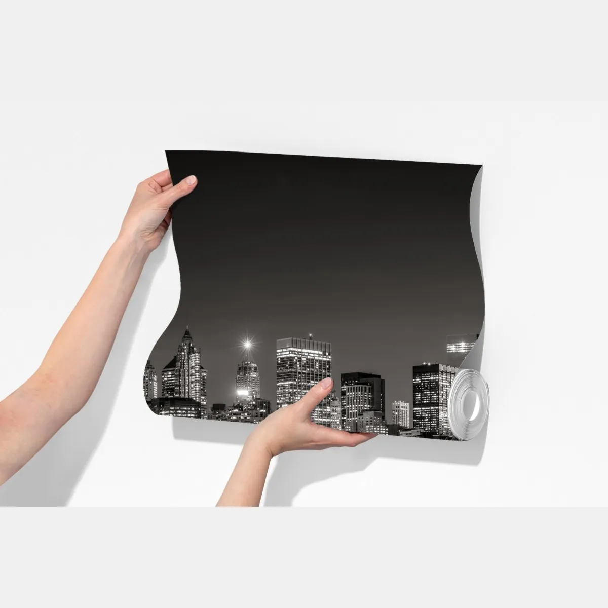 Fototapeta czarno-biała panorama miasta nocą – Wallissimo® Fototapeta czarno-biała panorama miasta nocą – Wallissimo®