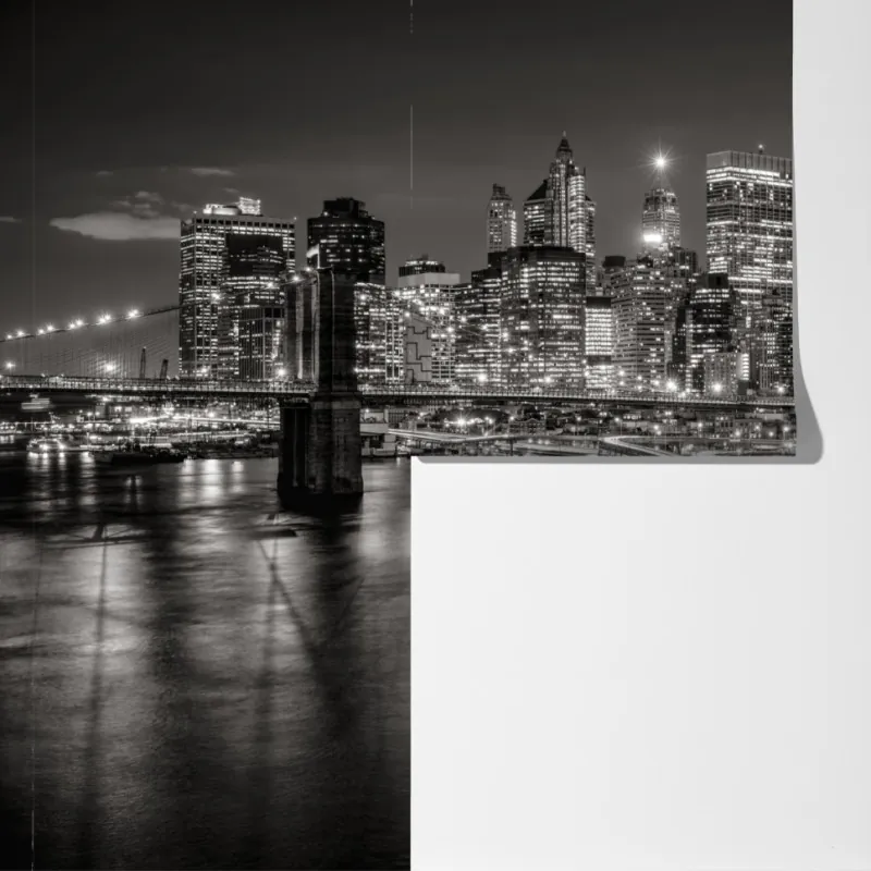 Fototapeta czarno-biała panorama miasta nocą – Wallissimo® Fototapeta czarno-biała panorama miasta nocą – Wallissimo®