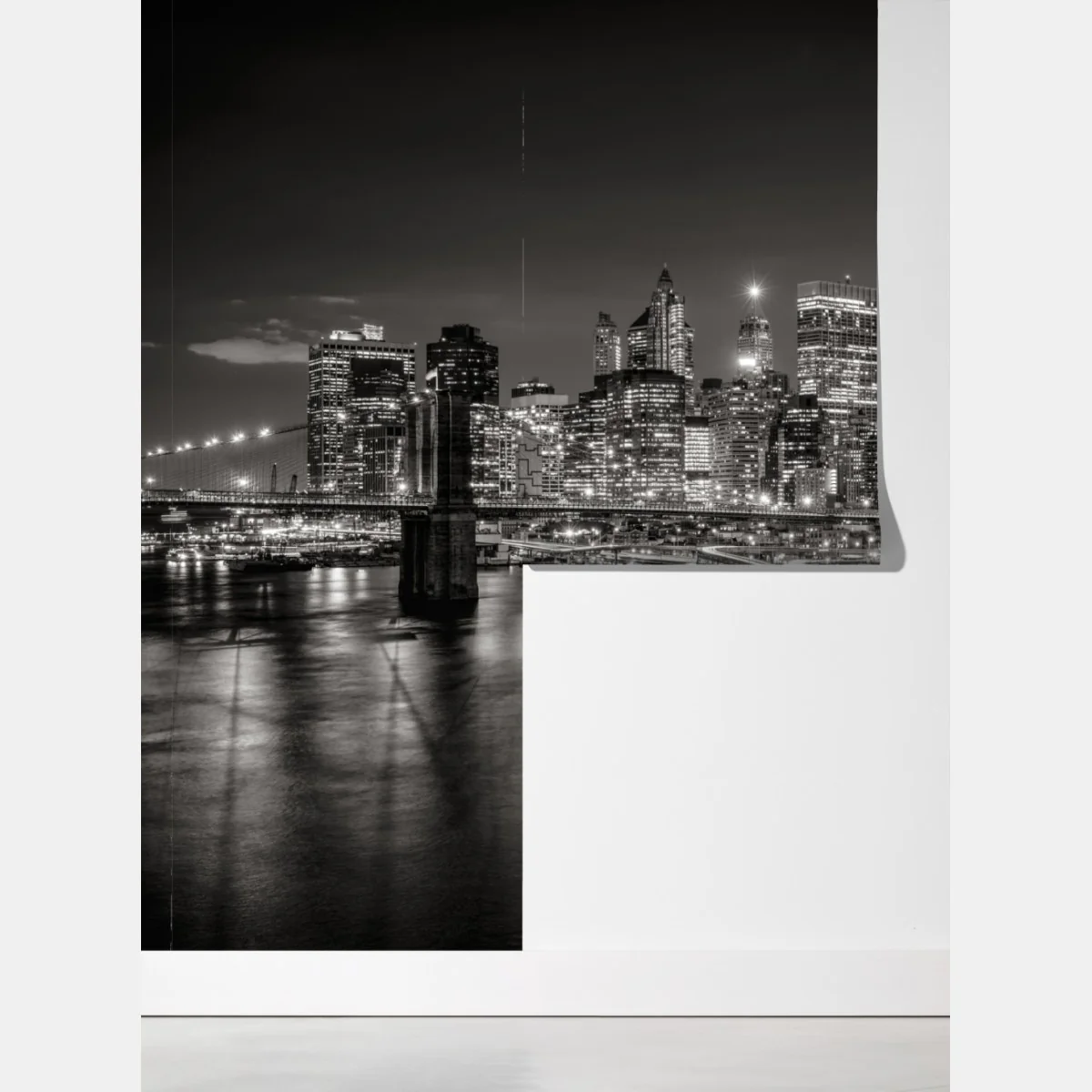 Fototapeta czarno-biała panorama miasta nocą – Wallissimo® Fototapeta czarno-biała panorama miasta nocą – Wallissimo®