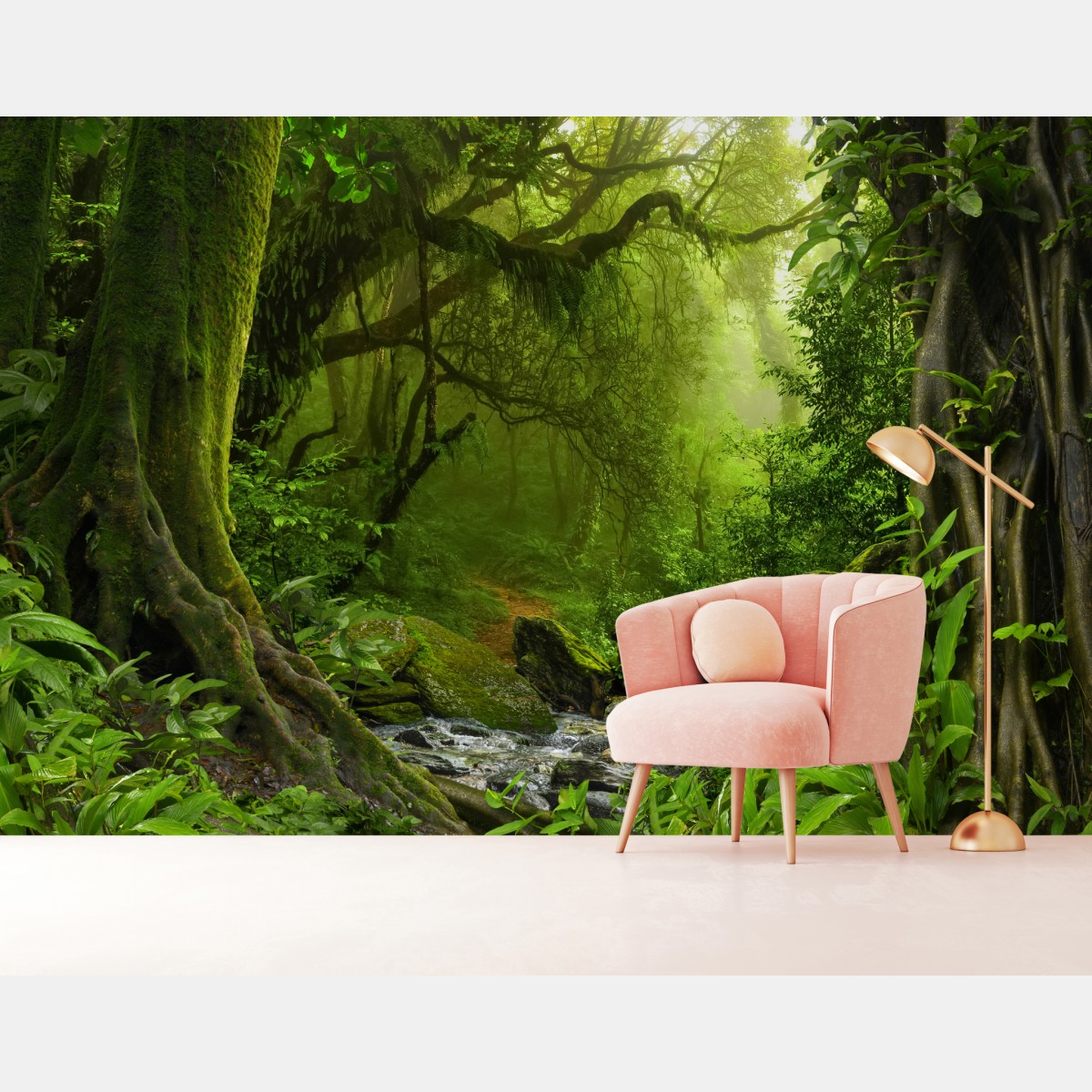 Wall mural enchanted green forest stream