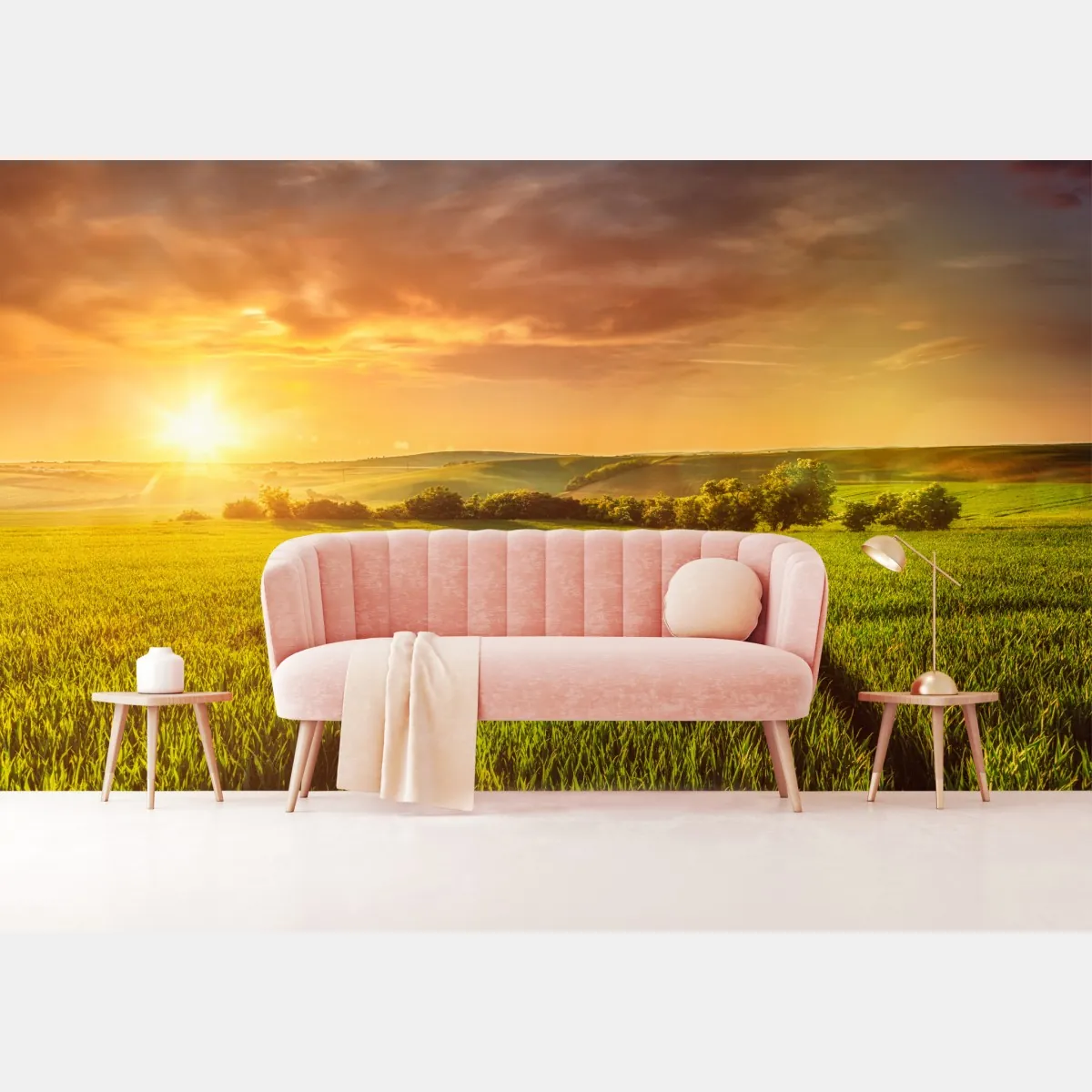 Fototapeta słoneczna łąka o zachodzie słońca – Wallissimo® Fototapeta słoneczna łąka o zachodzie słońca – Wallissimo®