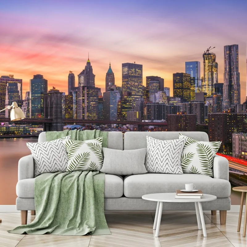 Fototapeta panorama Nowego Jorku o zachodzie słońca – Wallissimo® Fototapeta panorama Nowego Jorku o zachodzie słońca – Wallissimo®