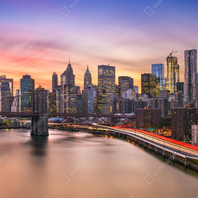 Fototapeta panorama Nowego Jorku o zachodzie słońca – Wallissimo® Fototapeta panorama Nowego Jorku o zachodzie słońca – Wallissimo®