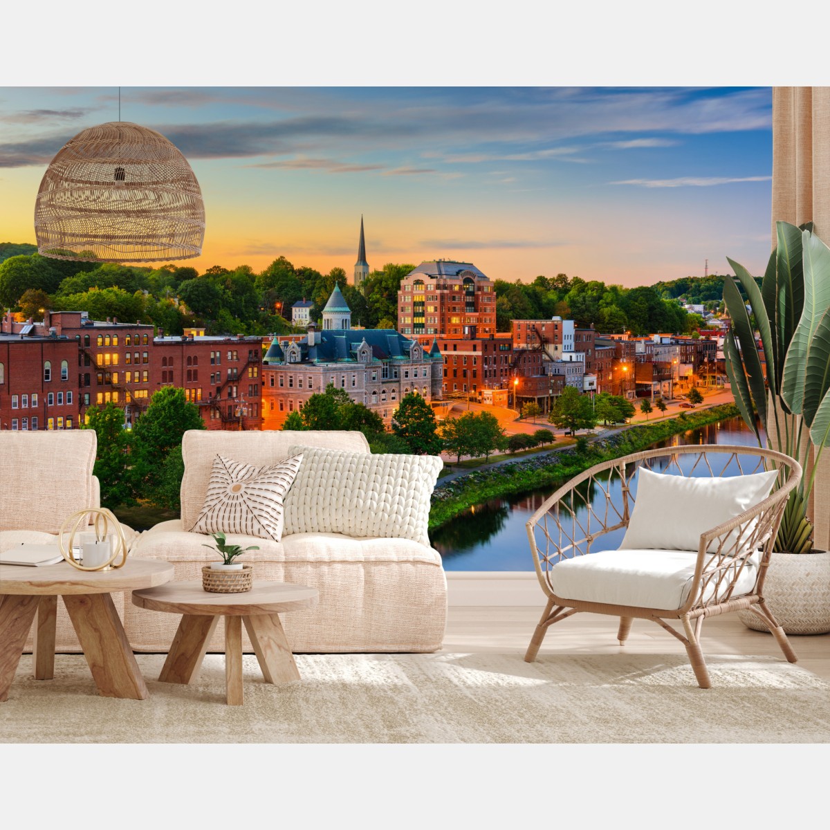 Wall mural Augusta skyline at sunset over the Kennebec River