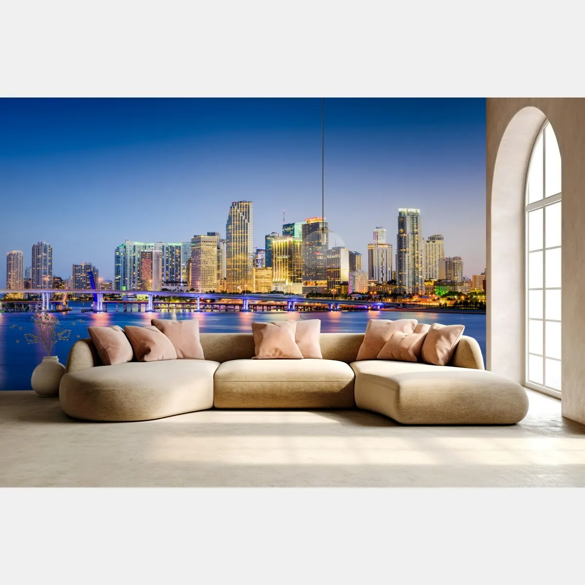 Fototapeta Miami panorama miasta o zmierzchu – Wallissimo® Fototapeta Miami panorama miasta o zmierzchu – Wallissimo®