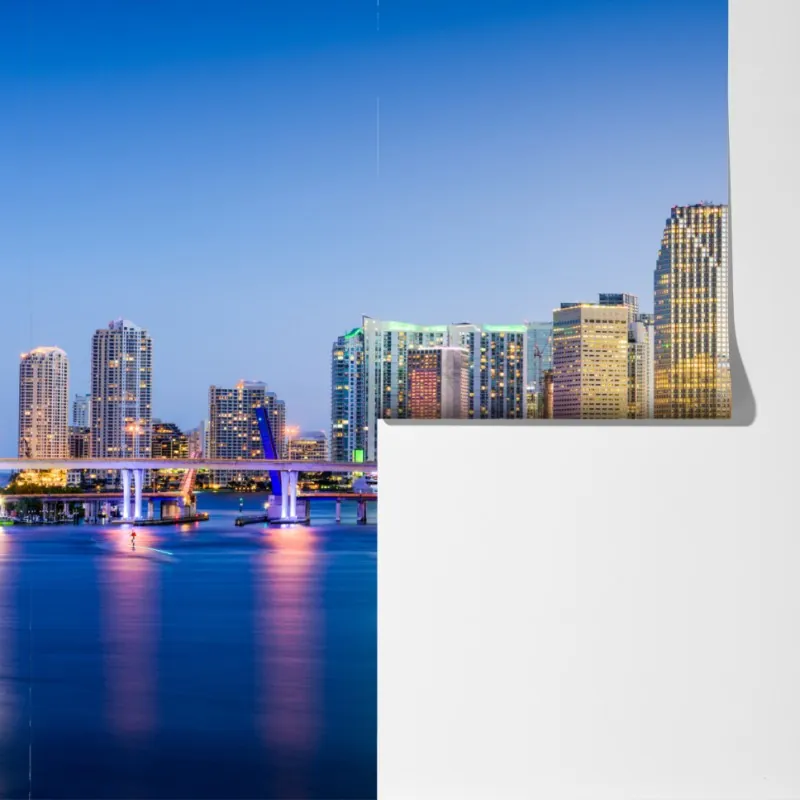 Fototapeta Miami panorama miasta o zmierzchu – Wallissimo® Fototapeta Miami panorama miasta o zmierzchu – Wallissimo®