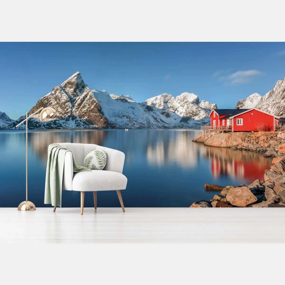 Fototapeta spokojny zimowy fiord w Reine, Lofoten – Wallissimo® Fototapeta spokojny zimowy fiord w Reine, Lofoten – Wallissimo®