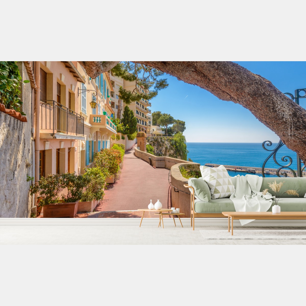 Wall mural Monaco coastal promenade with sea view