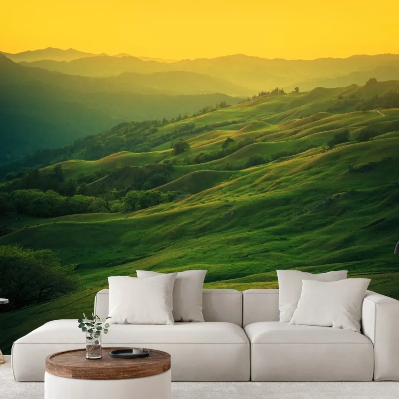 Fototapeta falujące wzgórza Północnej Kalifornii o zachodzie słońca