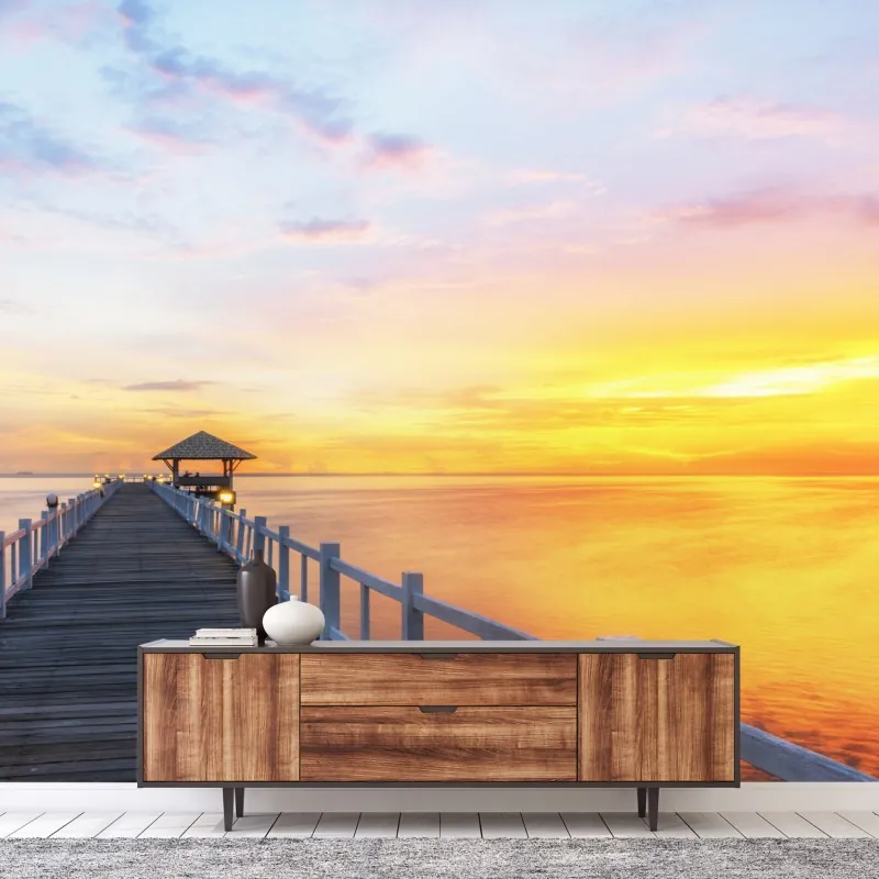 Fototapeta drewniane molo o wschodzie słońca