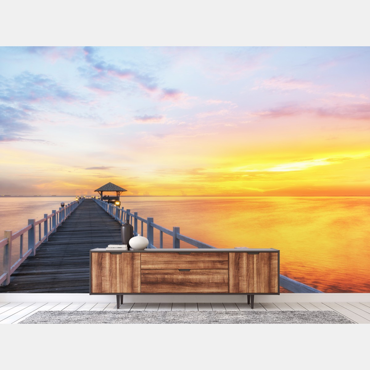 Wall mural wooden pier at sunrise