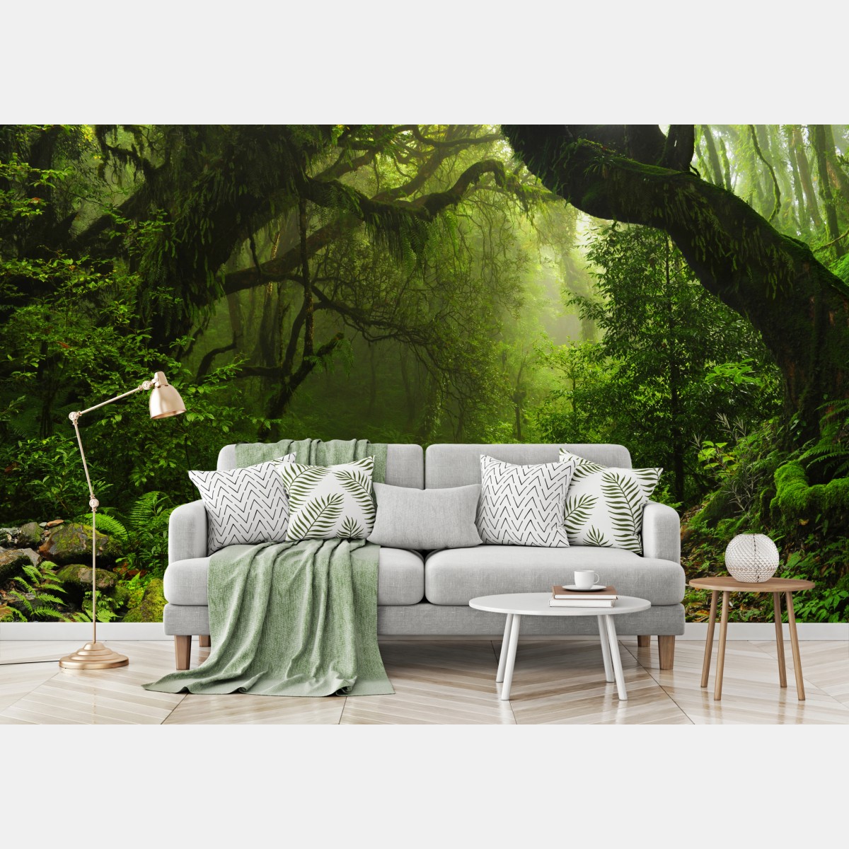 Wall mural enchanted mossy forest pathway
