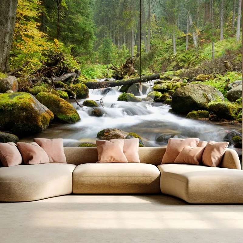 Fototapeta porośnięty mchem strumień leśny – Wallissimo® Fototapeta porośnięty mchem strumień leśny – Wallissimo®