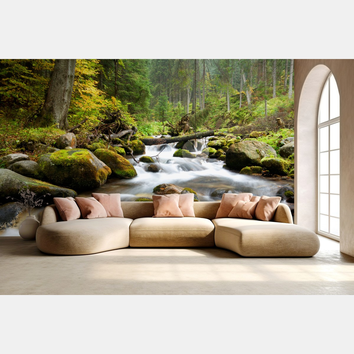 Wall mural mossy forest stream in autumn