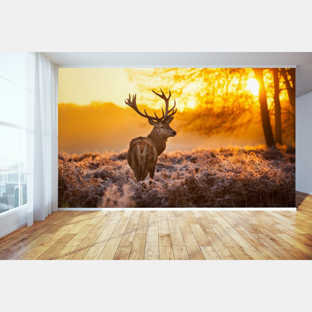 Wall mural golden stag at sunrise
