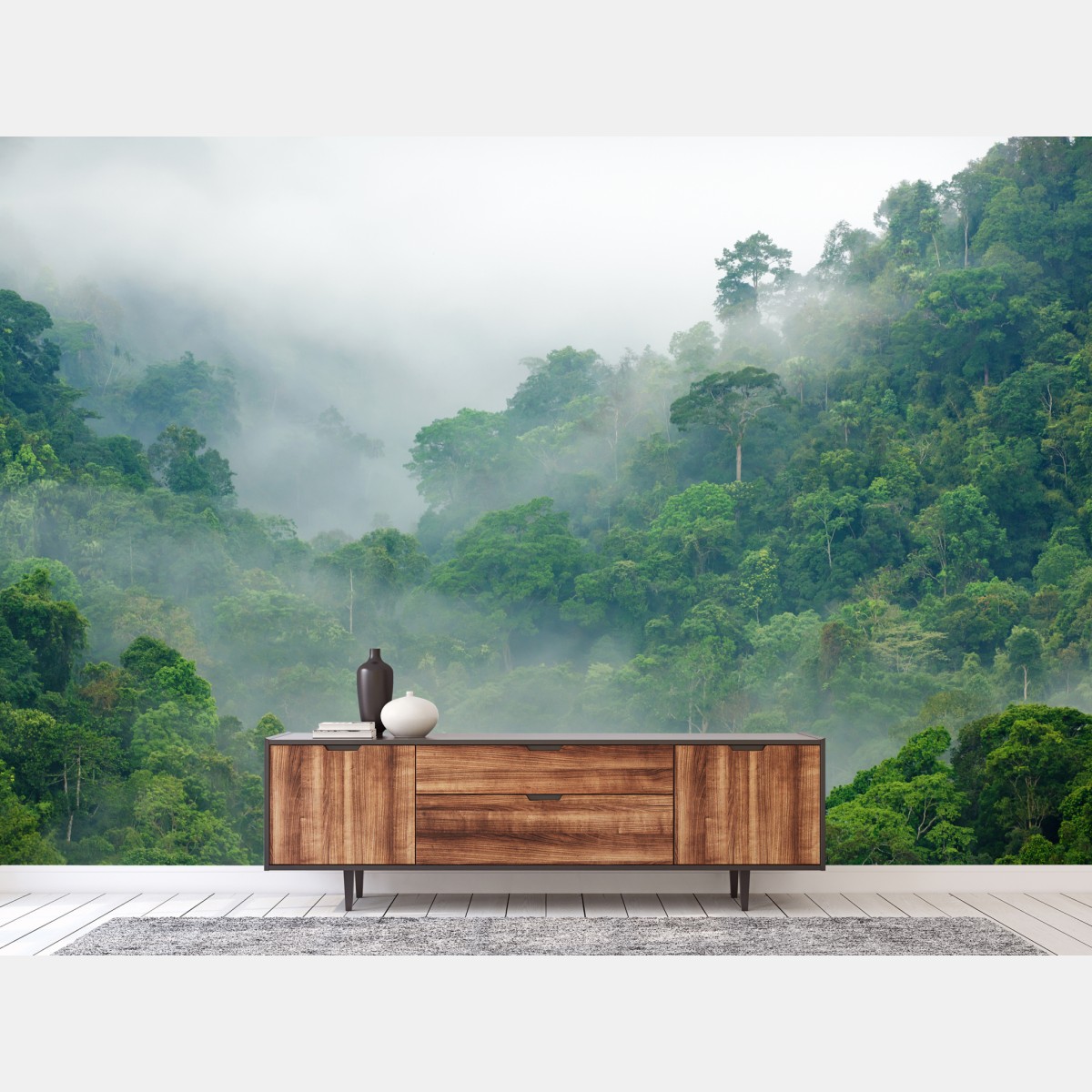 Wall mural morning mist over Kaeng Krachan rainforest