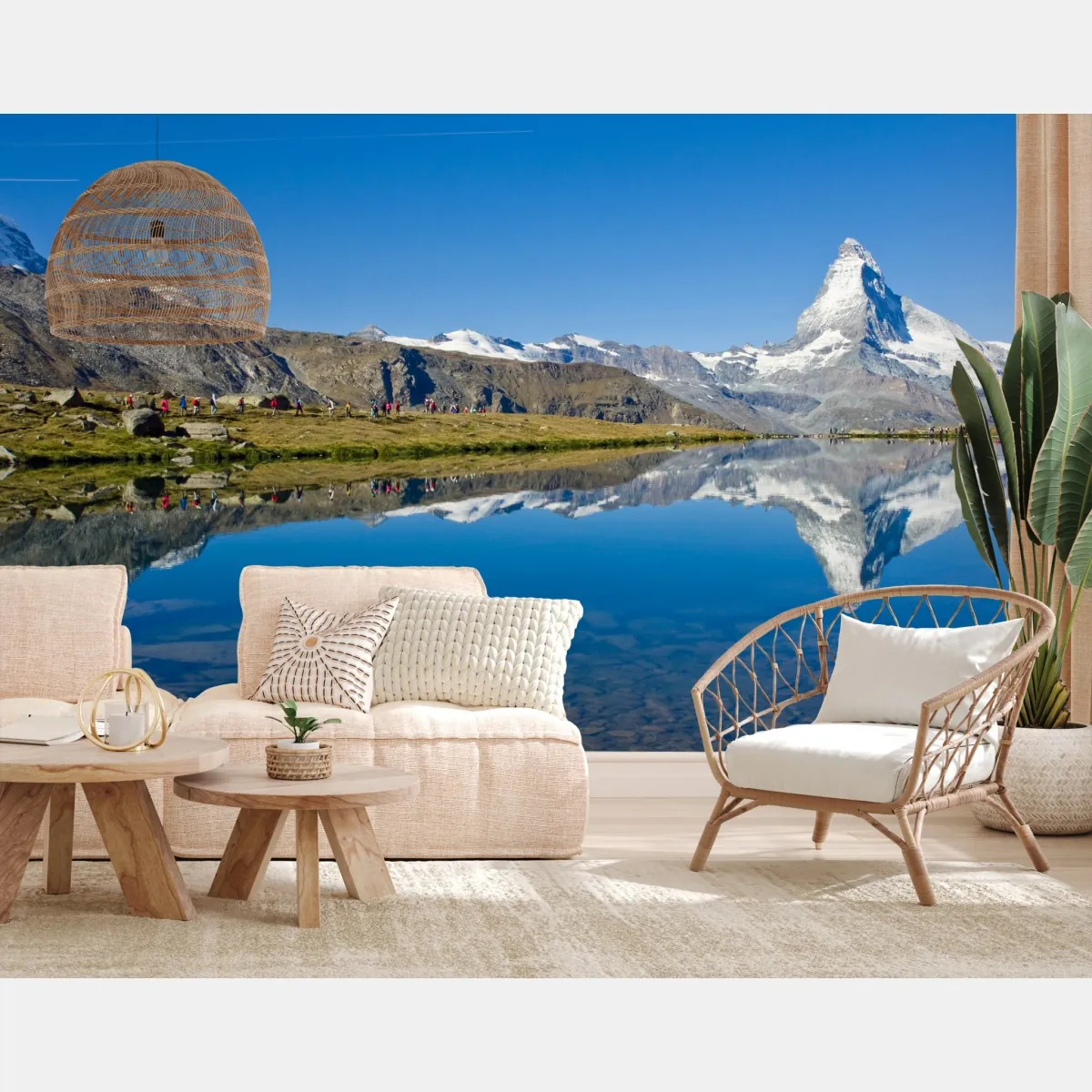 Fototapeta alpejskie odbicie górskie nad spokojnym jeziorem – Wallissimo® Fototapeta alpejskie odbicie górskie nad spokojnym jeziorem – Wallissimo®