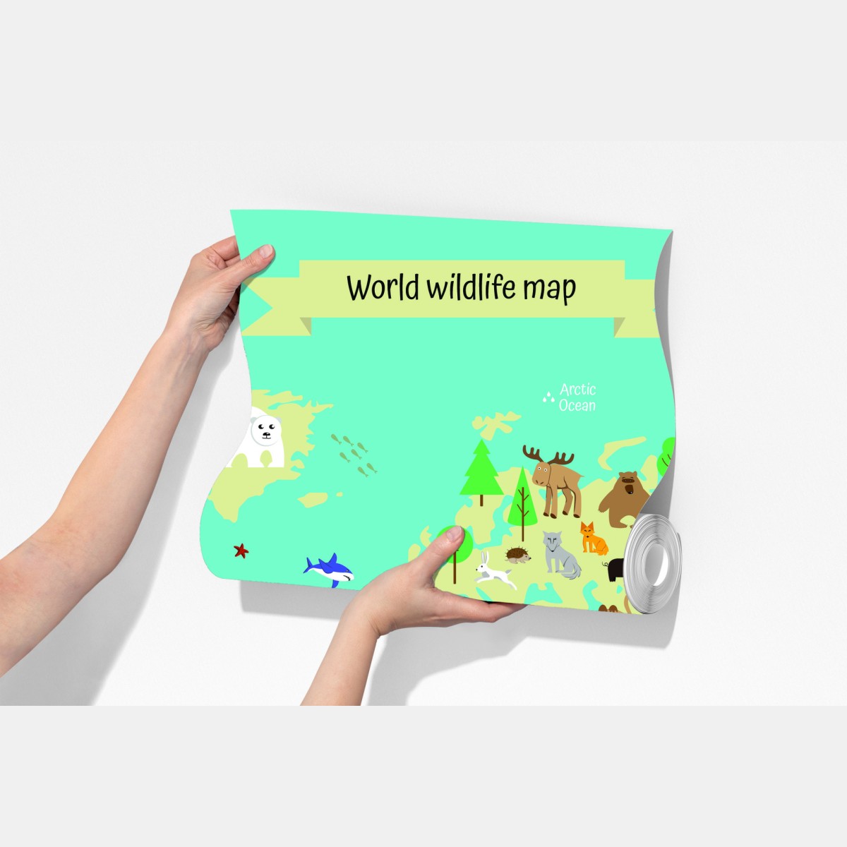 Fototapeta mapa świata ze zwierzętami dla dzieci – Wallissimo® Fototapeta mapa świata ze zwierzętami dla dzieci – Wallissimo®